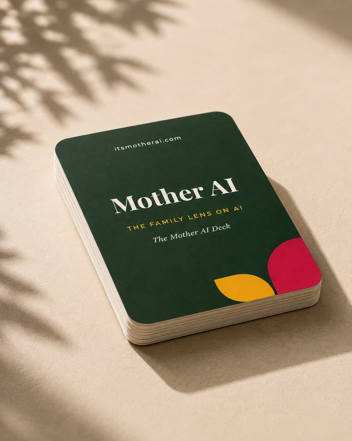The physical Mother AI Conversation Cards deck and its thickness